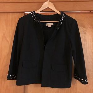 Michael Kors Black Collarless Jacket wChain Detail